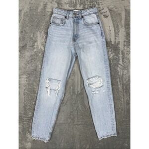 Zara Jeans Women Sz 2 Strait Leg Denim‎ High Rise Distressed Casual Grunge 25x27